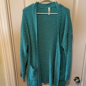 Zenana Outfitters Turquoise Textured Cardigan